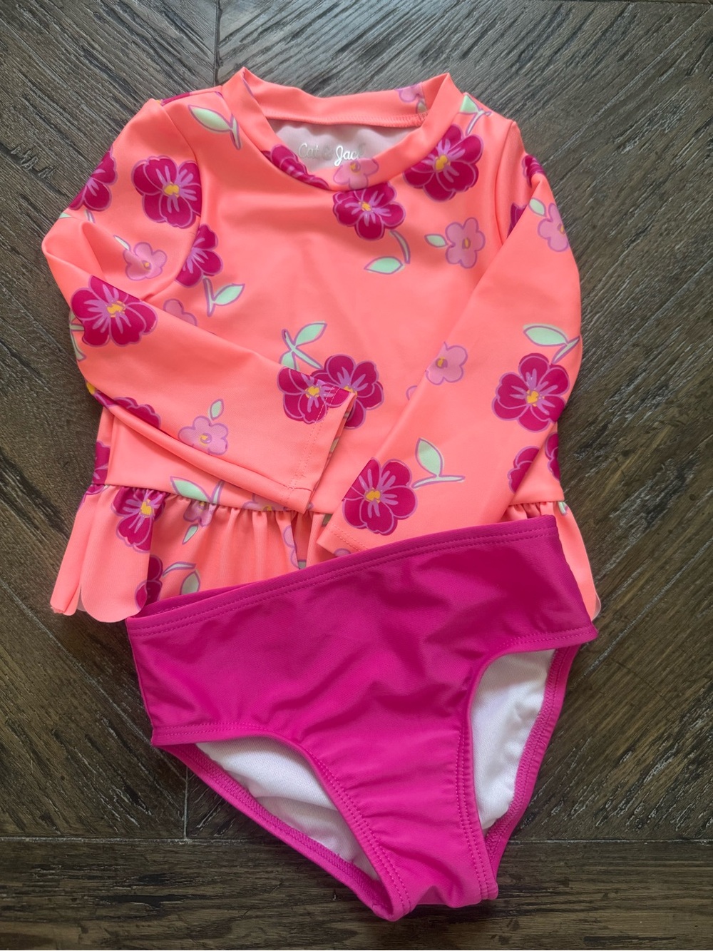 Cat & Jack Peach Floral Long-Sleeve Rashguard Set with Magenta Bottoms